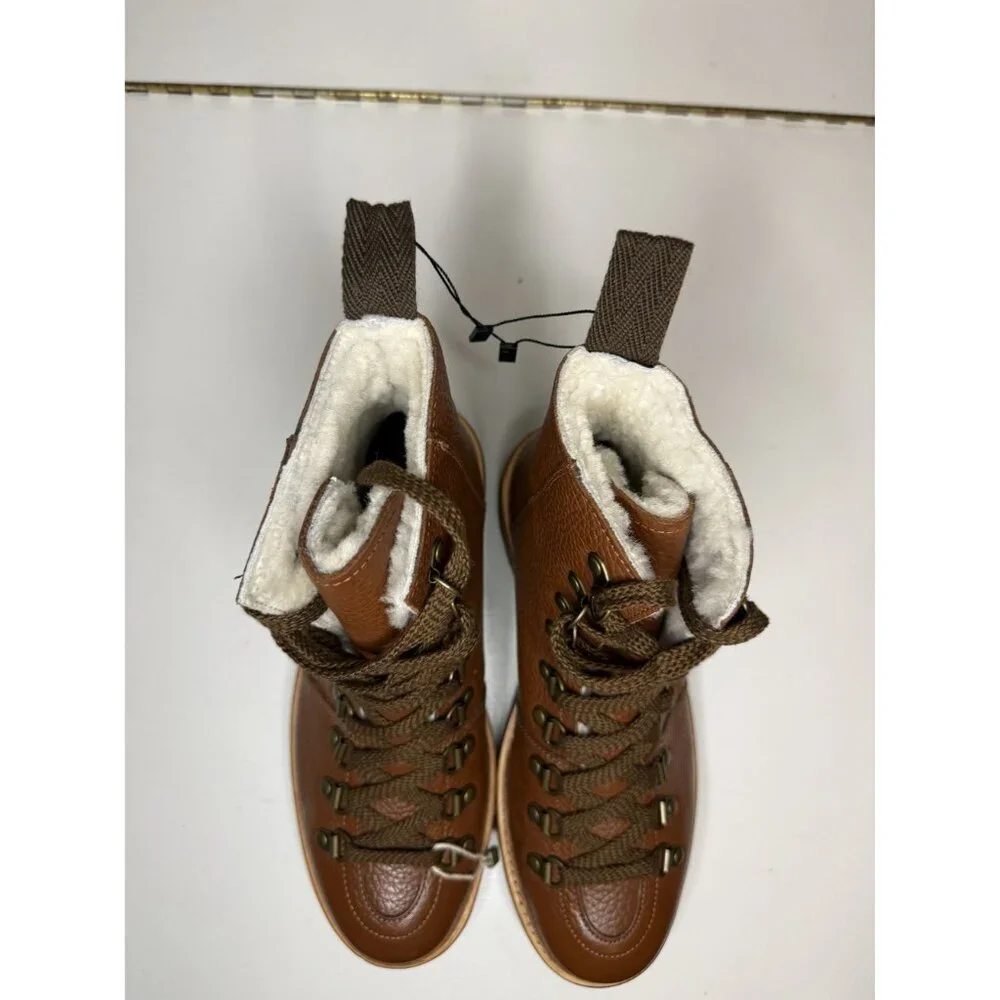 NEW Grenson Nanette Shearling Lined Leather Combat Boots Brown US 6.5 $686 [jb]